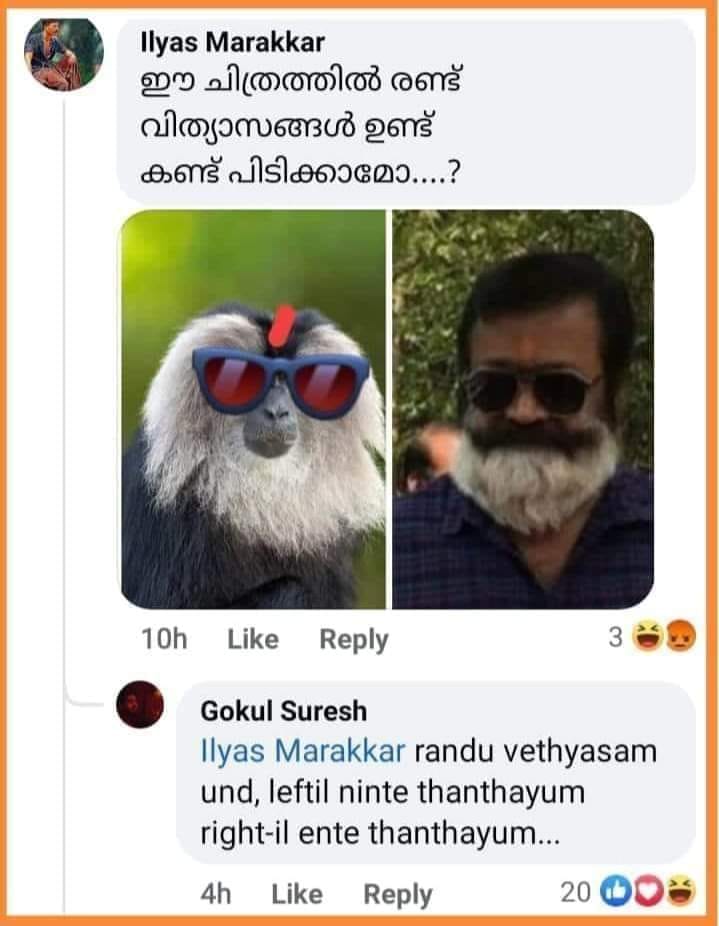 ലെഫ്റ്റില്‍ നിന്റെ തന്ത; റൈറ്റില്‍ എന്റെ തന്ത; സുരേഷ് ഗോപിയുടെ ചിത്രത്തെ കുരങ്ങിനോട് ഉപമിച്ചയാള്‍ക്ക് കുറിക്കുകൊള്ളുന്ന മറുപടിയുമായി ഗോകുല്‍ സുരേഷ്