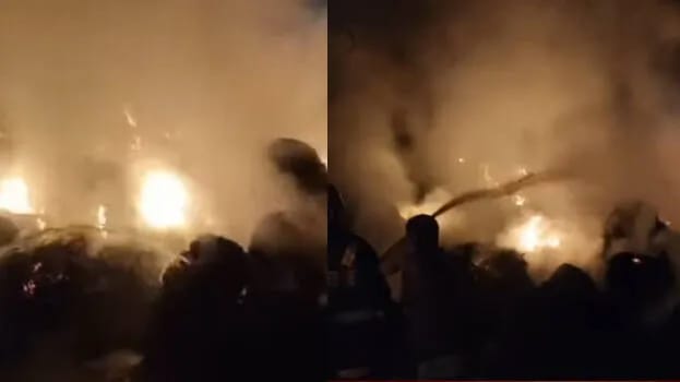 പേരട്ടയിൽ വൈക്കോൽ ലോറിയിൽ അഗ്നിബാധ; ഫയർഫോഴ്‌സ് ഇടപെടലിൽ ഒഴിവായത് വൻ ദുരന്തം