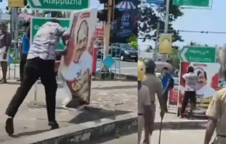 കൊല്ലത്ത് കോടിയേരി അനുസ്മരണ ഫ്‌‌ളക്‌സ് വലിച്ചുകീറി എസ്എഫ്‌ഐ പ്രവർത്തകൻ